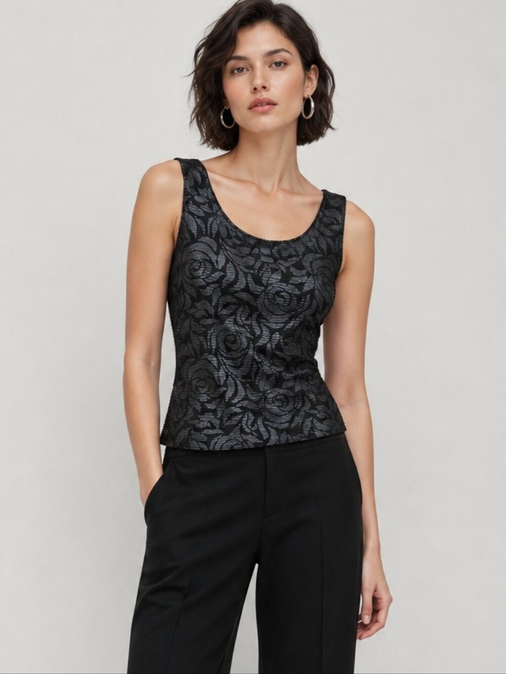 Joseph Ribkoff Black Rose Pattern Tank Top
